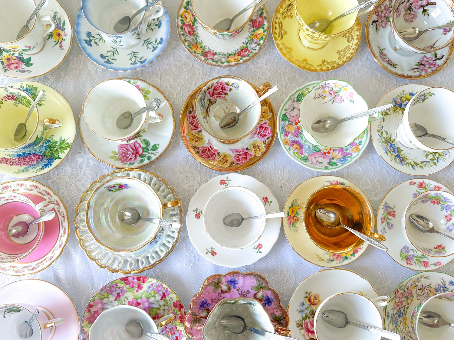 vintage teacups with saucer and teaspoon