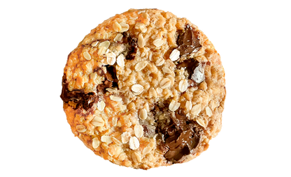 Oatmeal cookie with dark chocolate chunks.