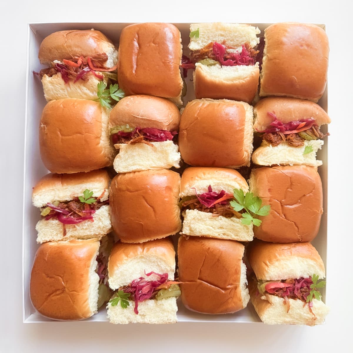 vegetarian "pulled pork" brioche buns.